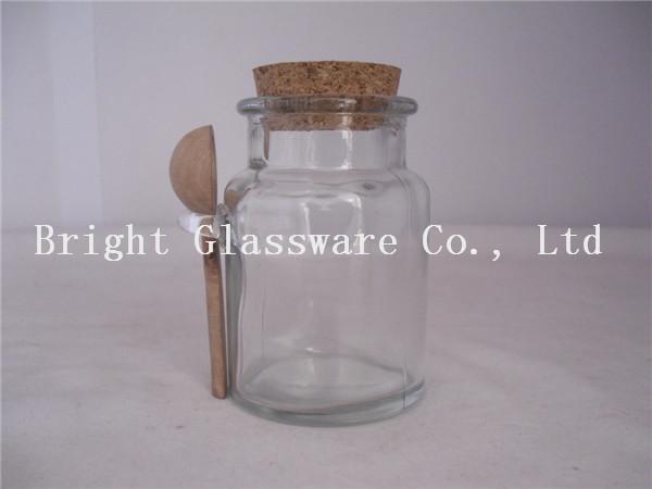glass storage jar with wooden lid, glass container with spoon