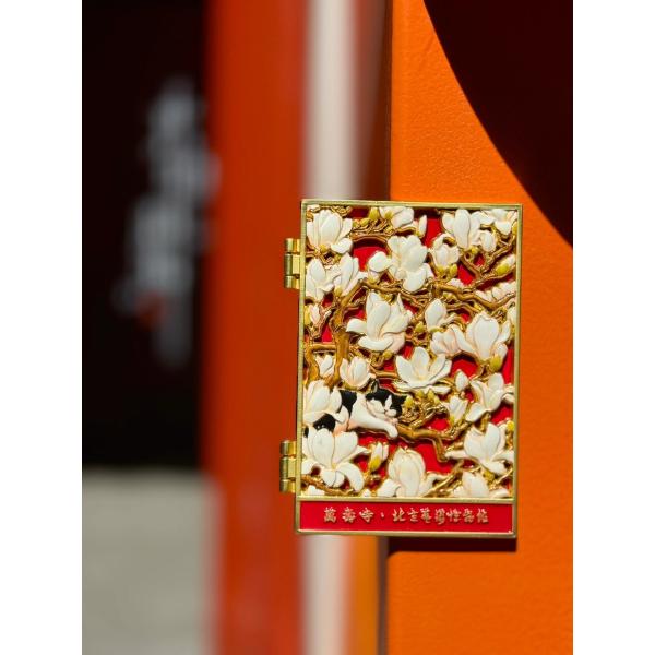 Soft Enamel Fridge Magnet With Detailed Winter Village And Celestial Symbols