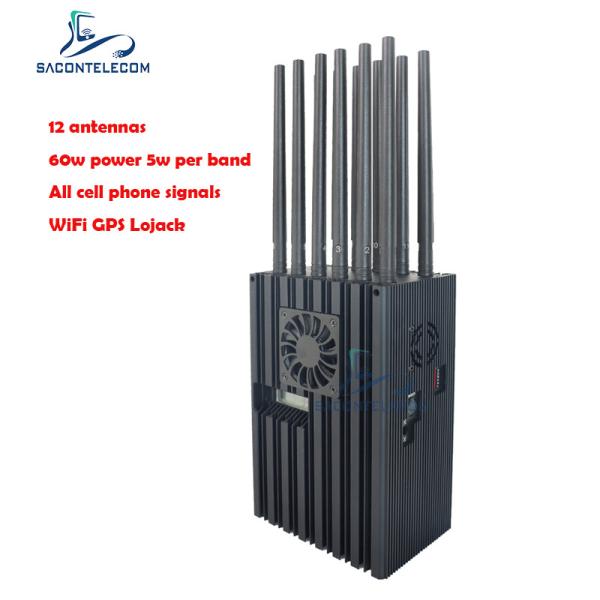 60W High Power Portable Jammer with 40m Radius and 12 Channels for 2G 3G 4G 5G WiFi GPS Lojack
