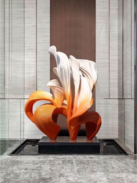 Base de mármore de escultura de flor de fibra de vidro