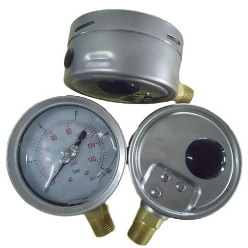 4 inch Liquid filled Pressure Gauge, bayonet, glycerine, 1/2 BSP lower mount, bayonet ,0-140psi/ bar, explosion proof