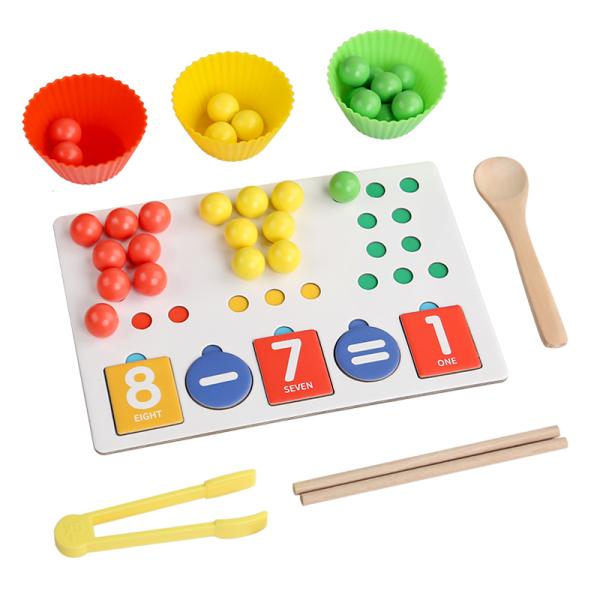 2024 Wooden Number Cognitive Educational Number Matching Toy Wooden Clip Beads Game Counting Toy