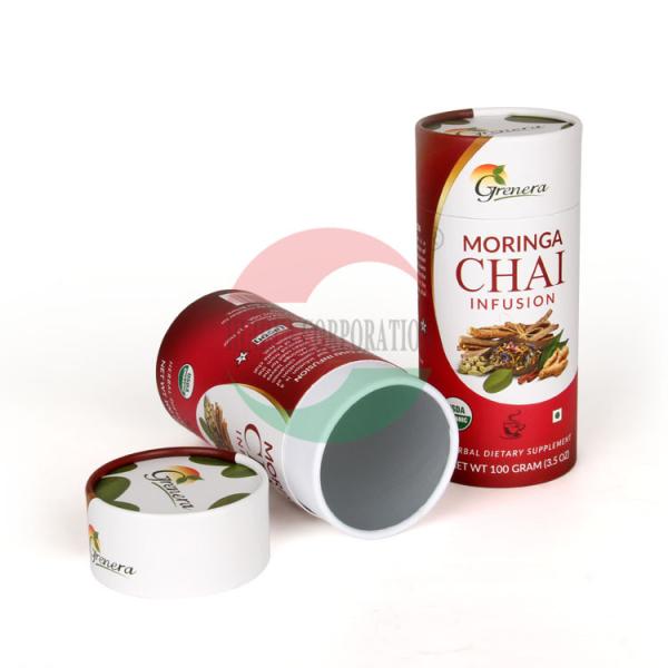 Latas de empacotamento do chá do tubo redondo vermelho do papel da caixa de Pantone personalizadas