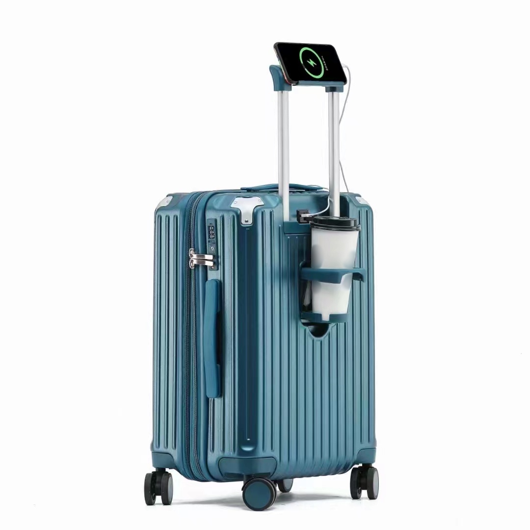 Best Selling Multi-Function Travel Case Luggage Set Outdoors Spinner Suitcase USB Charging Port Cup Holder Aluminum PC Materials