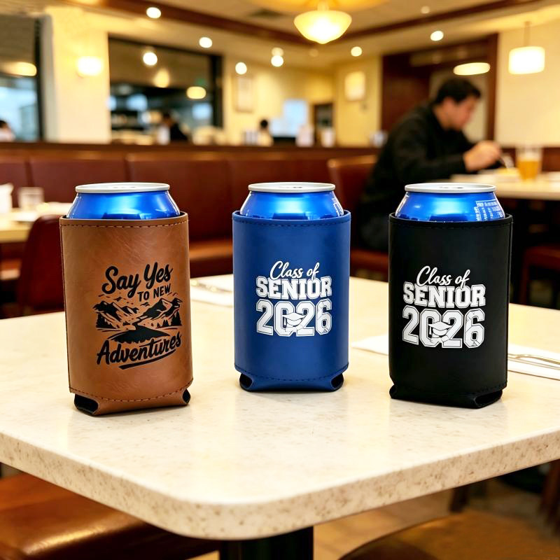 Blank Laser Engraving PU Leather Can Cooler, Laserable Faux Leather Cola Sleeve for 12oz &Slim Cans, DIY Engraved Drink Holder, Personalized for BBQ Camping Wedding