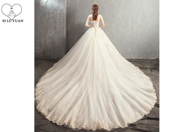 Sling Sweet Heart Bandage Lace Long Tail Bridal Gown  Vintage Cream Color