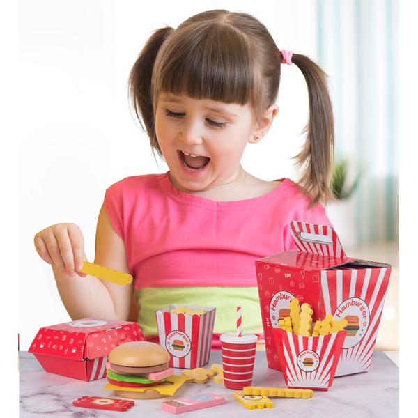 Wooden Burger Fries Baby Developmental Toys Children'S Toy Kitchen Food Set