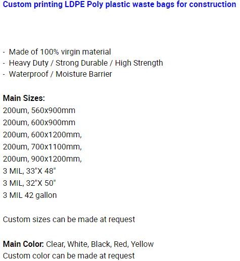 Large Size Good Quality Biohazard PE Disposable Waste Bag Thick Plastic Asbestos Bag,Jumbo Plastic Industrial Garbage Pa