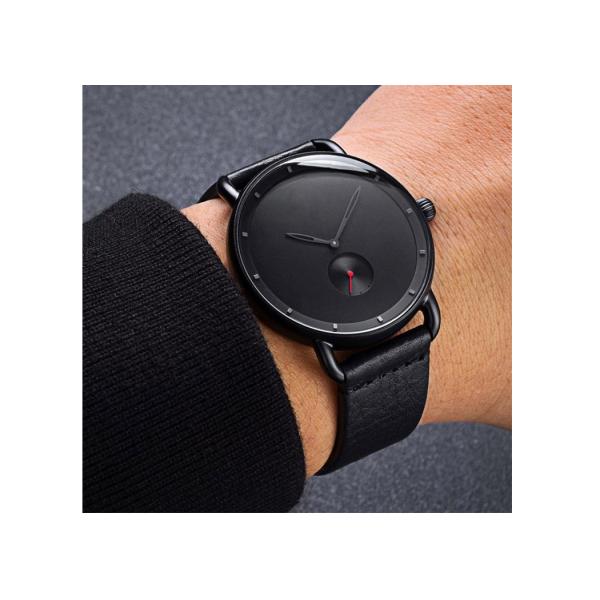 Stainless steel chronograph watch mens luxury watches black genuine leather band