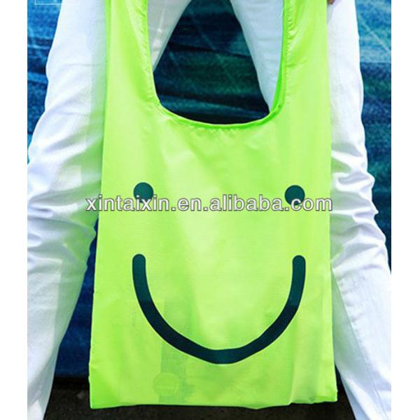low price portable collapsible vest bags  polyester shopping bags folded tote for shopping