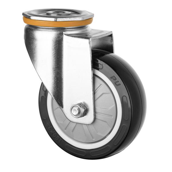 Black PU Caster With Bolt Hole 4 Inch