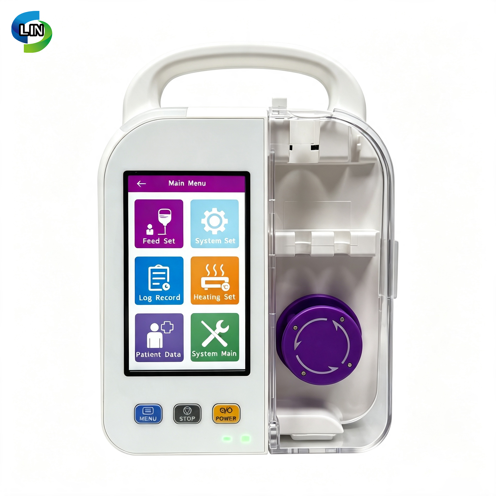 Medical Nutrition Feeding Pump with Curved Peristaltic Mechanism and 1-1800 ml/hour Feeding Rate at 32~50℃ / 90~122℉