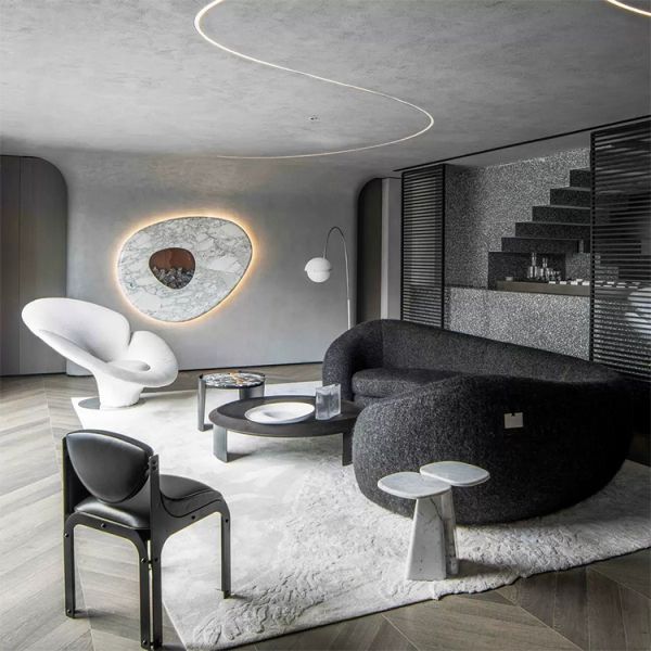 MOYI Minimalist Fabric Half Moon Shape Sectional Sofa Modern Round Couch Hotel Lobby Circular Sofa Special Shaped Cashmere Sofa