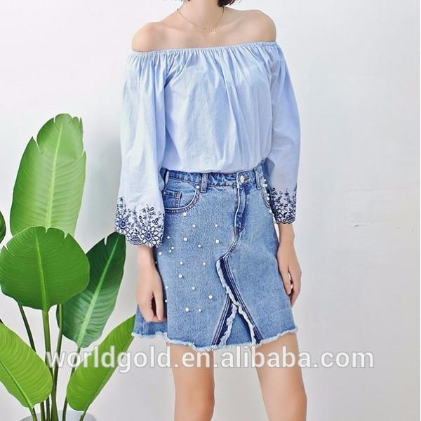 Blue Color Women Denim Dungaree Dress With Frayed Hem OEM Service