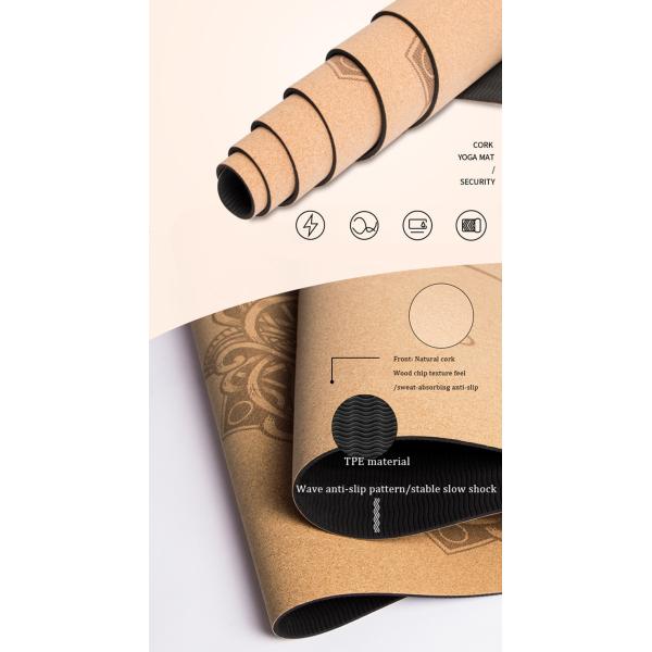 Natural Cork TPE Printed 4mm Non Slip Home Fitness Pad Gymnastics Pilates Yoga Mat With Bag