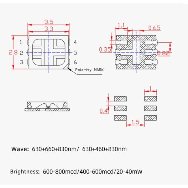 2835 SMD LED tri-color red 660nm + blue 460nm+ IR 830nm Combined Chip Led Light for Beauty TherapyFacial Light