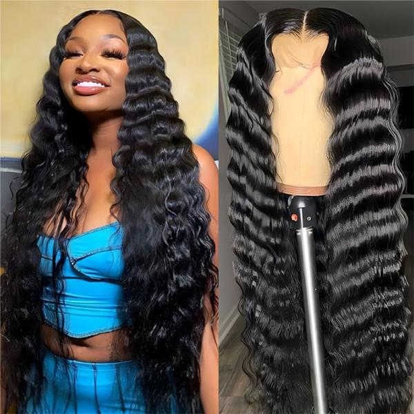 30 Inch Water Deep Wave Body Wave 4x4 Hd Transparent Lace Frontal Raw Human Hair Wig For Black Women