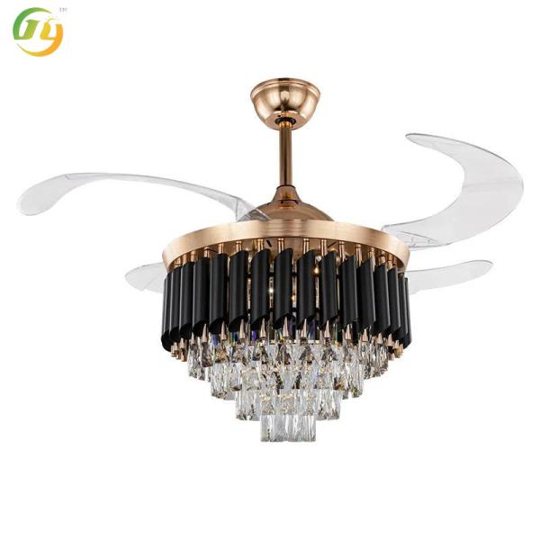 Crystal Chandelier European Style Invisible Crystal Fan Lamp Light Luxury Bedroom Restaurant American Retro Living Room
