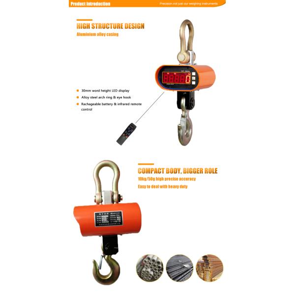 Capacity 1-10T Electronic Crane Scales Alloy Steel Case LED Display 2KG Accuracy