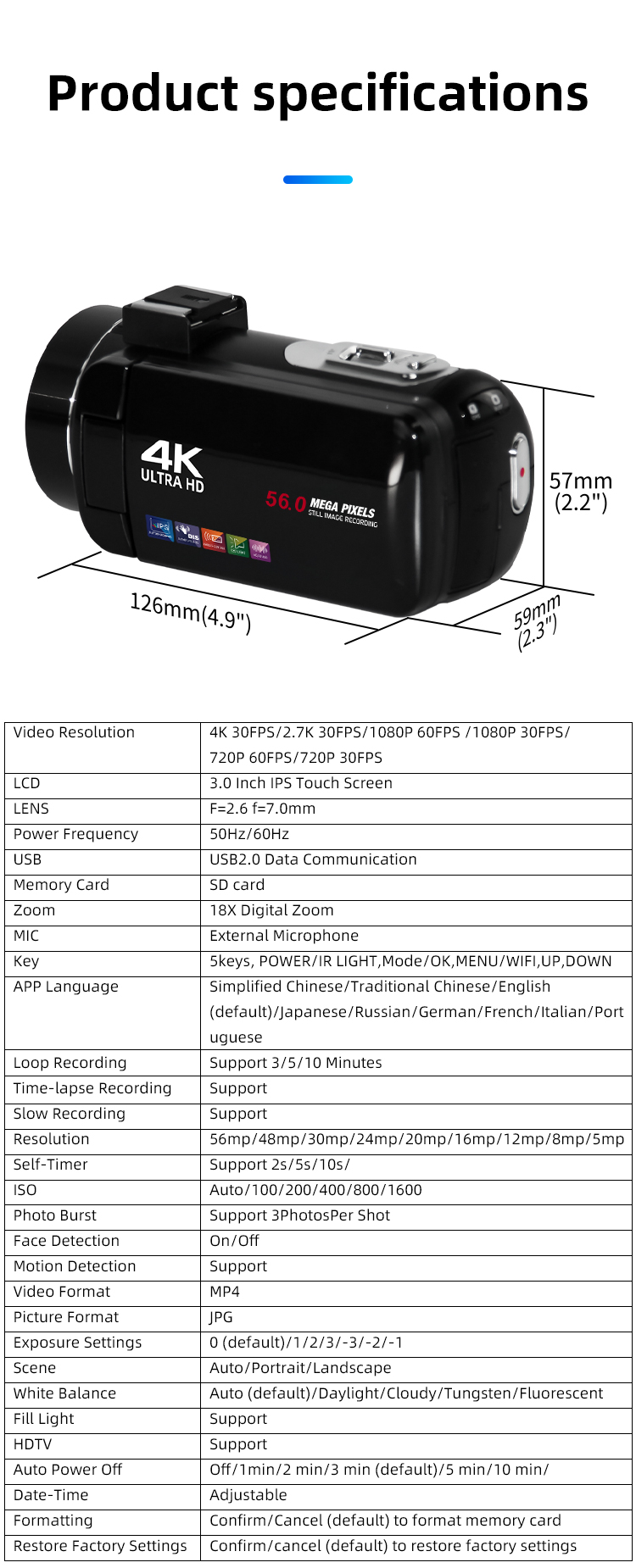 Newest 4K Video Camera Camcorder UHD Fill Light 3.0 IPS Touch Screen 18X Zoom Vlogging Camera for YouTube Live Streaming