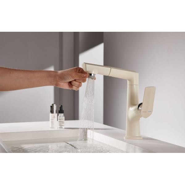 Electroplated Pull Down Bathroom Sink Faucets Milk White Cold And Hot Face Wash