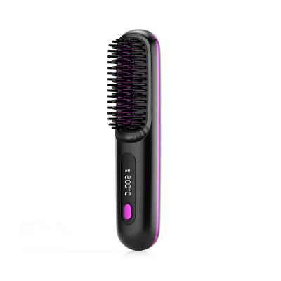 Brosses de lissage de cheveux sans fil portable 35W chauffage rapide type-C avec écran d'affichage de température des ions négatifs