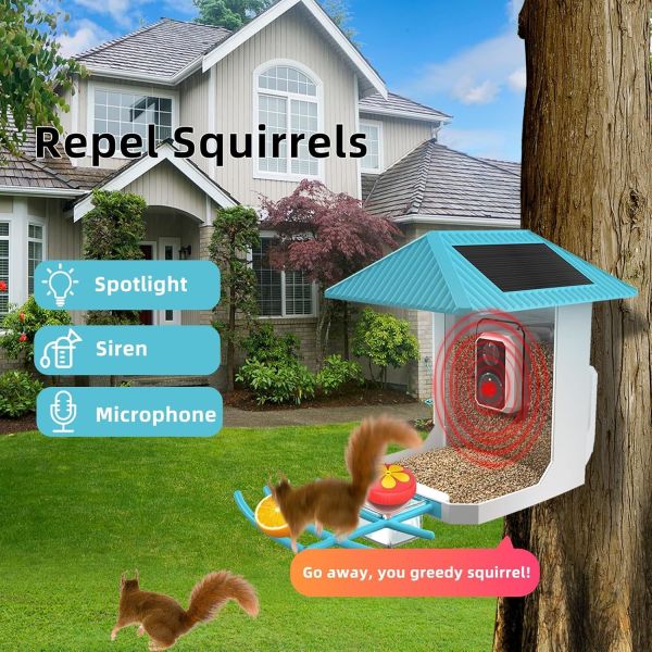 Outdoor Waterproof Smart Bird Feeder Camera with Squirrel Repellent