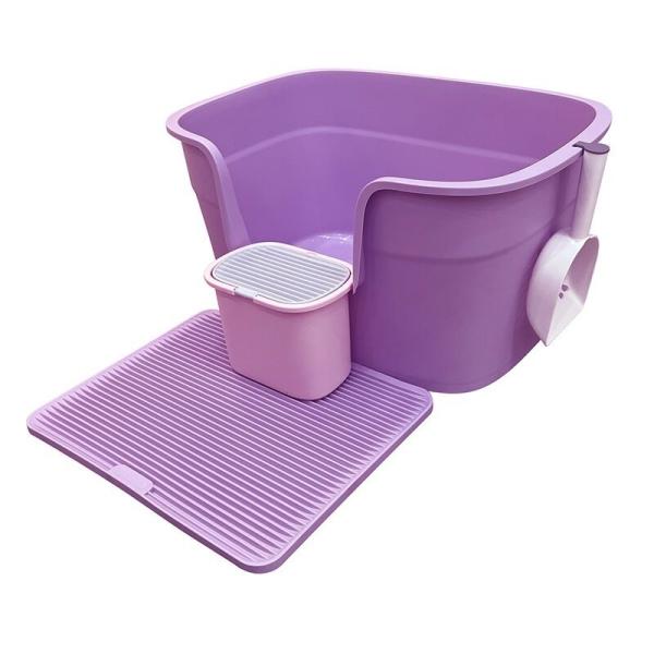 Purple Blue Semi Closed Litter Box Anti Splash Open Cat Litter Tray
