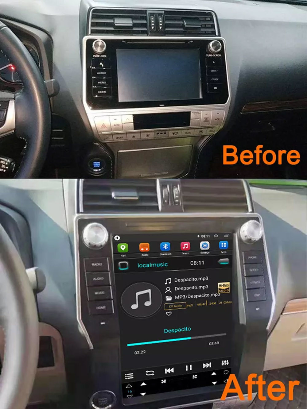 Сенсорный экран Автомобильный DVD GPS навигация Android 13 8+128GB Для Toyota Prado 2018