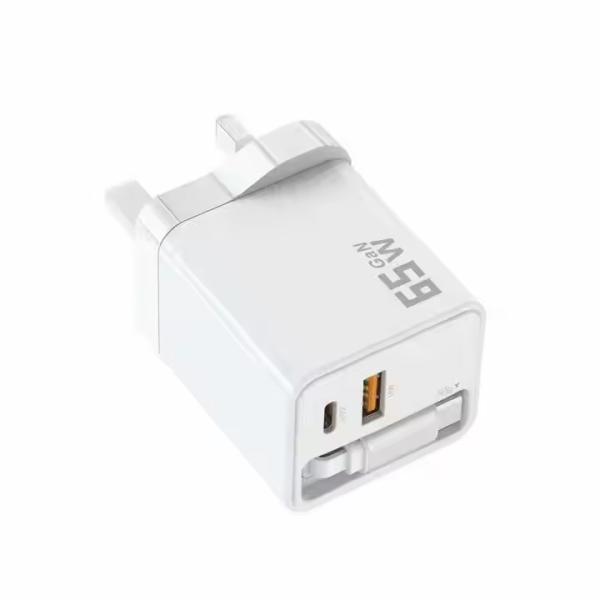 65Wの 65cmの引き取り可能なケーブルガN充電器 (USB-C + USB + C型ケーブル) PD3.0 PPS QC4.0 急速移動充電器
