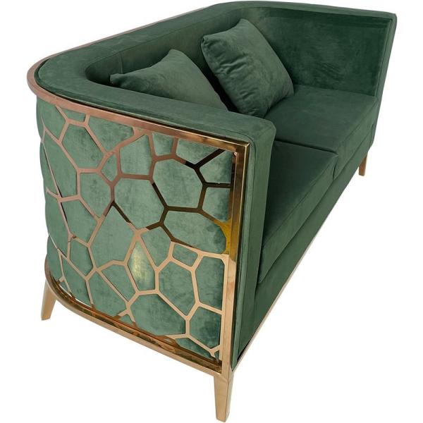 Sofá de lujo de acero inoxidable de oro moderno Muebles de la sala de estar Sofá de tela de terciopelo verde