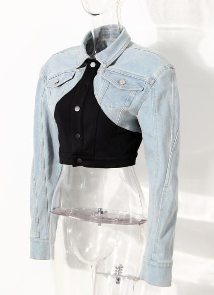 Female Short Casual Sleeve Jean Jackets Denim Cropped Jacket Hot Girl Fashionable Breathable Retro Long