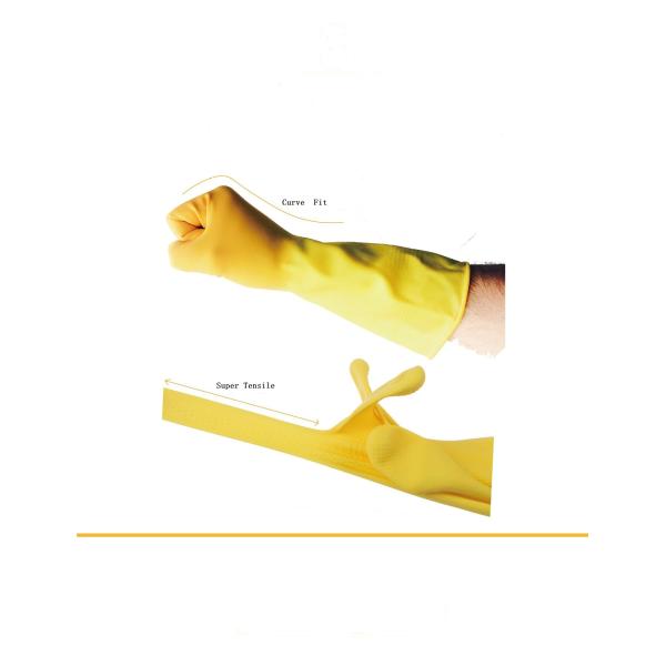 Flocked Lining House Cleaning Gloves 32CM Latex Yellow Gloves