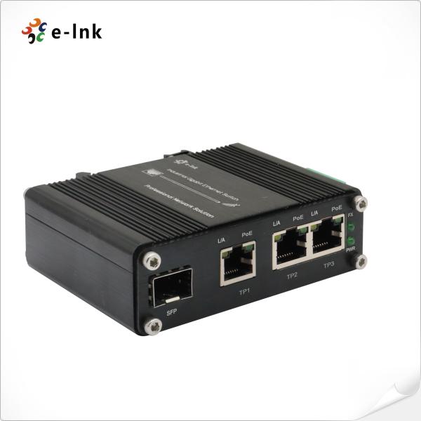 Outdoor Industrial PoE Switch With 1 Port 100/1000x SFP Fiber 12~48VDC Input and Voltage Booster