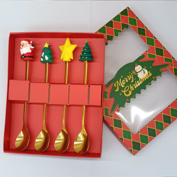 Custom Long-Handle Silicone Christmas Spoon & Fork Set – Food-Grade Silicone + 304 Stainless Steel | Holiday Cartoon Cutlery for Kids & Adults