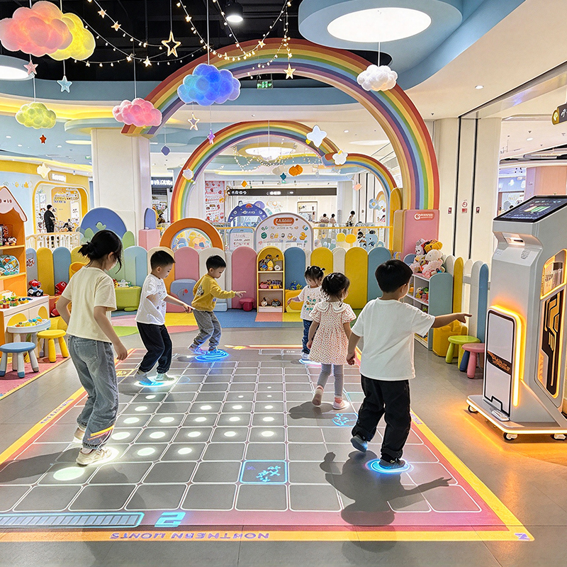 4100 Lumens Mobile with Caster Wheels All-in-One Design Interactive Floor Projector and Interactive Floor Projection System for Family Entertainment Centers