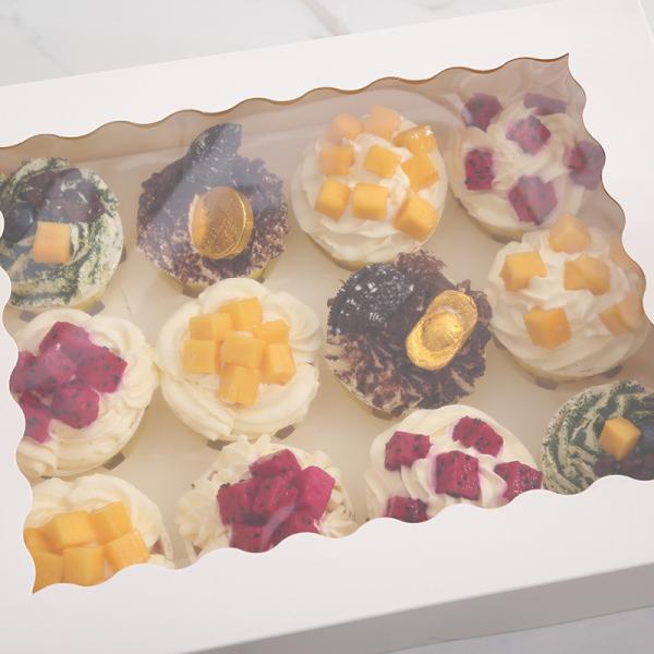 12 Holes Transparent Cupcake Box Kraft Paper Cake Box/Container for Regular Supply