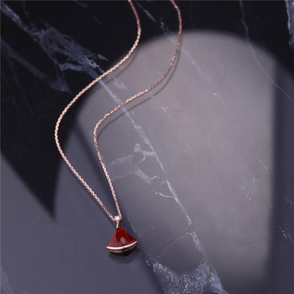 Luxury Gold Jewelry DIVAS' DREAM Carnelian Necklace in 18K Rose Gold Pendant set with one diamond