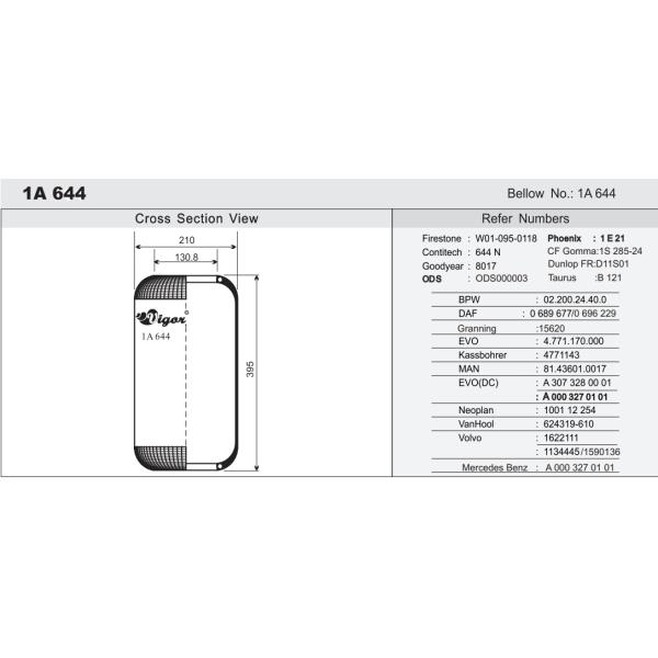 Suzhou King Long Higer Bus Air Suspension Spring/Airbag 644