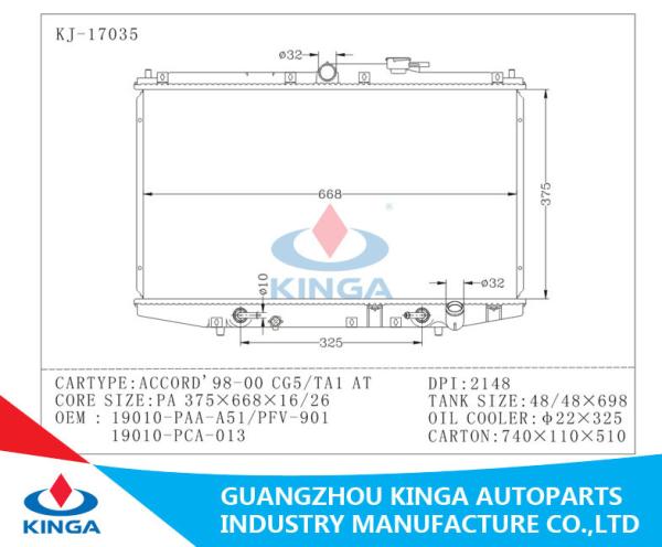 ACCORD ' 98-00 CG5 / TA1 Honda Custom Aluminum Radiator OEM 19010 - PCA - 013