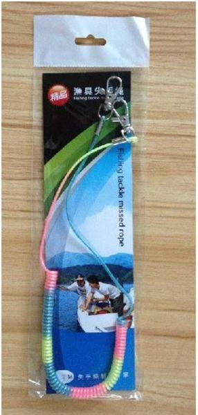 Simple opp bag packing cheap China price long fish spring coiled lanyard in rainbow color
