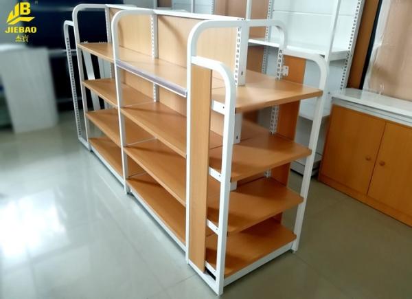 Retail Store Wood And Metal Shelves / Light Duty Display Rack 25mm Thickness MDF Boards Steel Frame