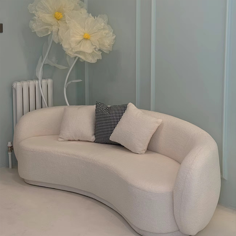 Nordic Style Luxury Three Seater Curved Framed Sofa Fabric Sponge Lazy Sofa Bed Tufted Back Eco-Friendly for Living Room