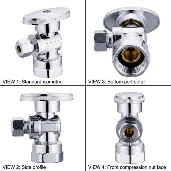 American Standard 90 Degree Angle Stop Valve Quarter Turn Brass Chrome Plated Angle Valve for Bathroom Toilet Sink Water Heater