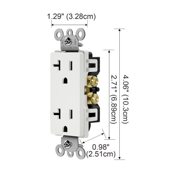20 Amp Decorator Receptacle Plastic Wall Outlet Socket 125V 60Hz