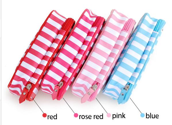 Small portable PU cosmetic box Korean girl stripe cute makeup storage multi-functional toiletries bags