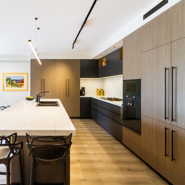 Wooden Grain Melamine Kitchen Cabinet  Modern Kitchen Island