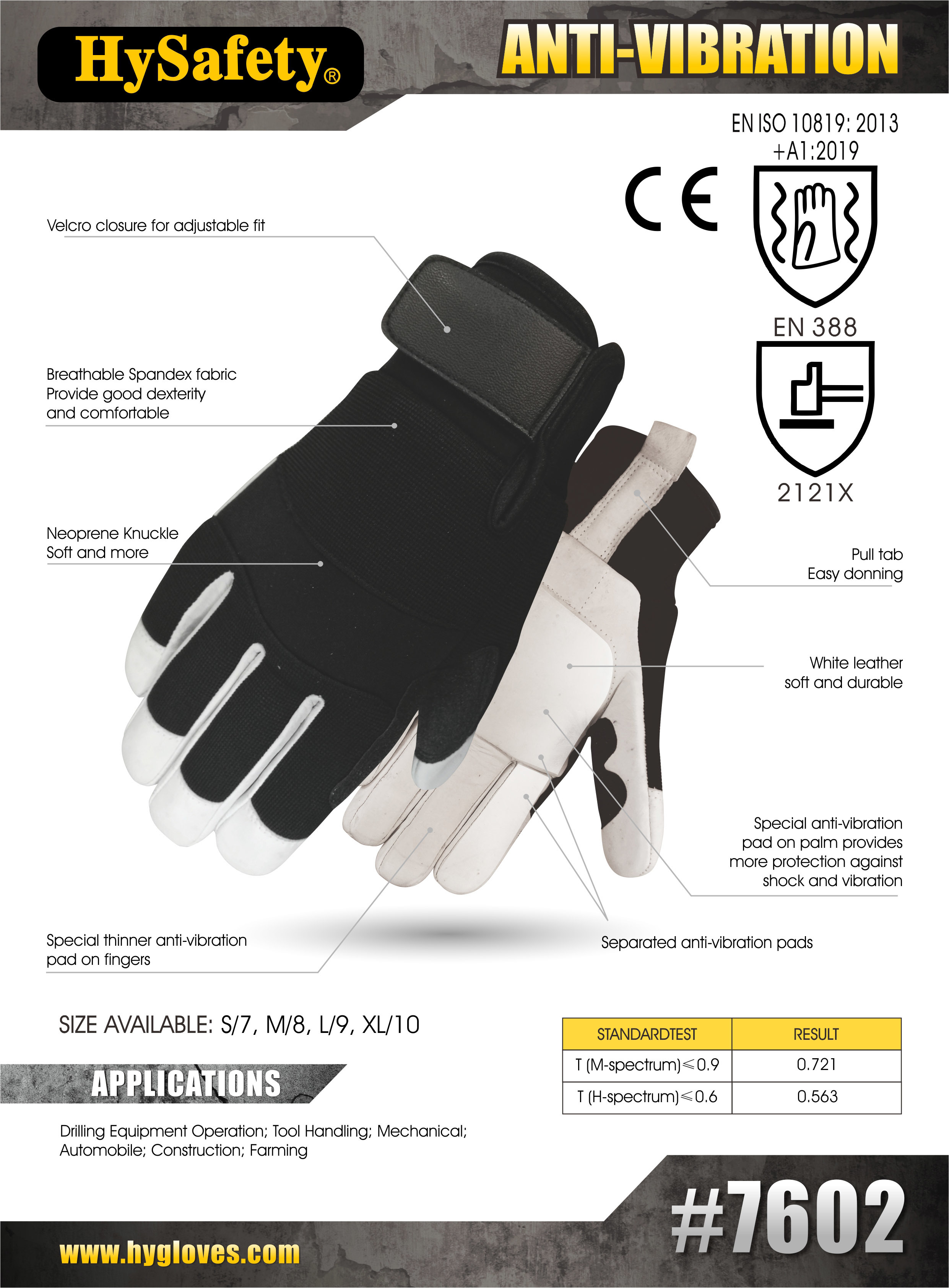 Goat Leather Anti-Vibration Gloves 7602 With EN ISO10819 Certified