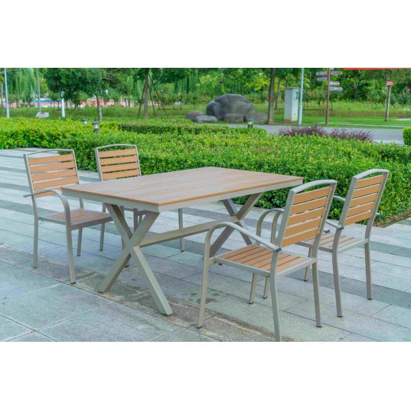 Outdoor Poly Wooden Dining Table And Chairs Plastic Wood Patio Table And Chair Set 5 Pieces Set