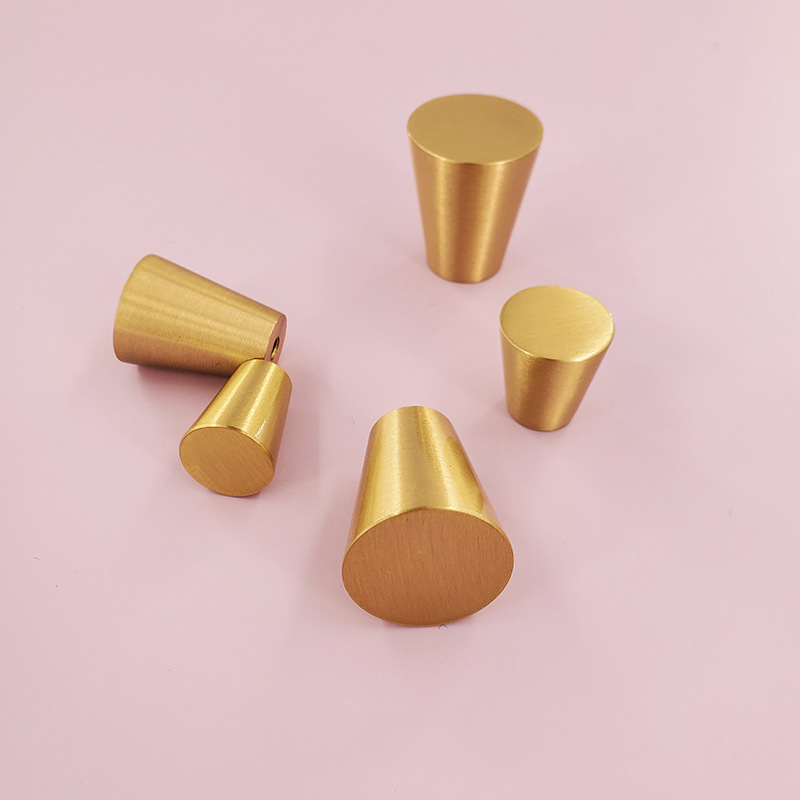 Modern Minimalist Solid Brass Cone Handle Single Hole Cabinet Door Knob for Kitchen & Bedroom Furniture Gold Drawer Brass Gold